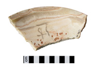 Fragment of a calcit-alabaster bowl with ink inscription from the Second Dynasty tomb below the tomb of Maya at Saqqara